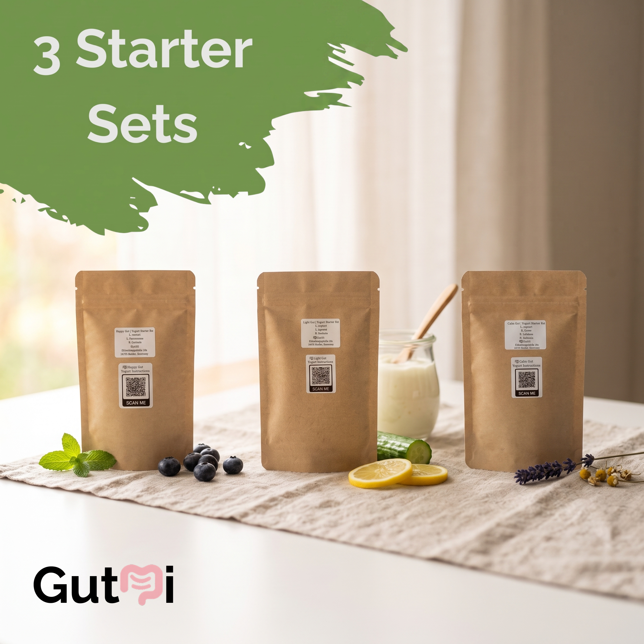 GutMi | L. reuteri + 6 Strain Lain (7 Total) | Termasuk Semua Spesies yang Hilang | 3 Set Starter Yogurt | Paket Starter | Kultur Starter | 9 Starter Yogurt